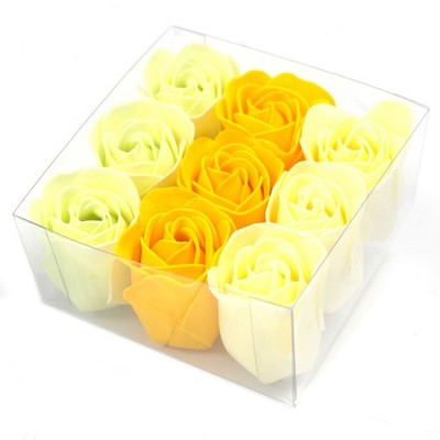 Set aus 9 Rosenblüten | Gelb | 62 g | dekorative Seifenblumen als Badezusatz