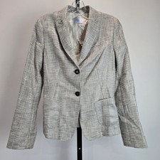 Bogner Adrienne Blazer Gray Metallic Silver Sheen Tweed Career Preppy Cotton 6