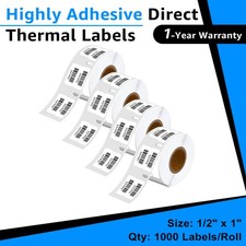 4 Rolls 1/2"x1" Extra-Small Multi-Purpose Direct Thermal 1000 Labels 30333