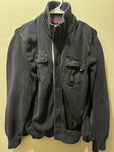 Tommy Hilfiger Heavy Knit Button Jacket Herren XL dunkelgrau Utility Taschen - Bild 1 von 9