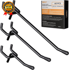 60 Pack 2/4/6 Inch Black Pegboard Hooks, 1/4" Heavy Duty