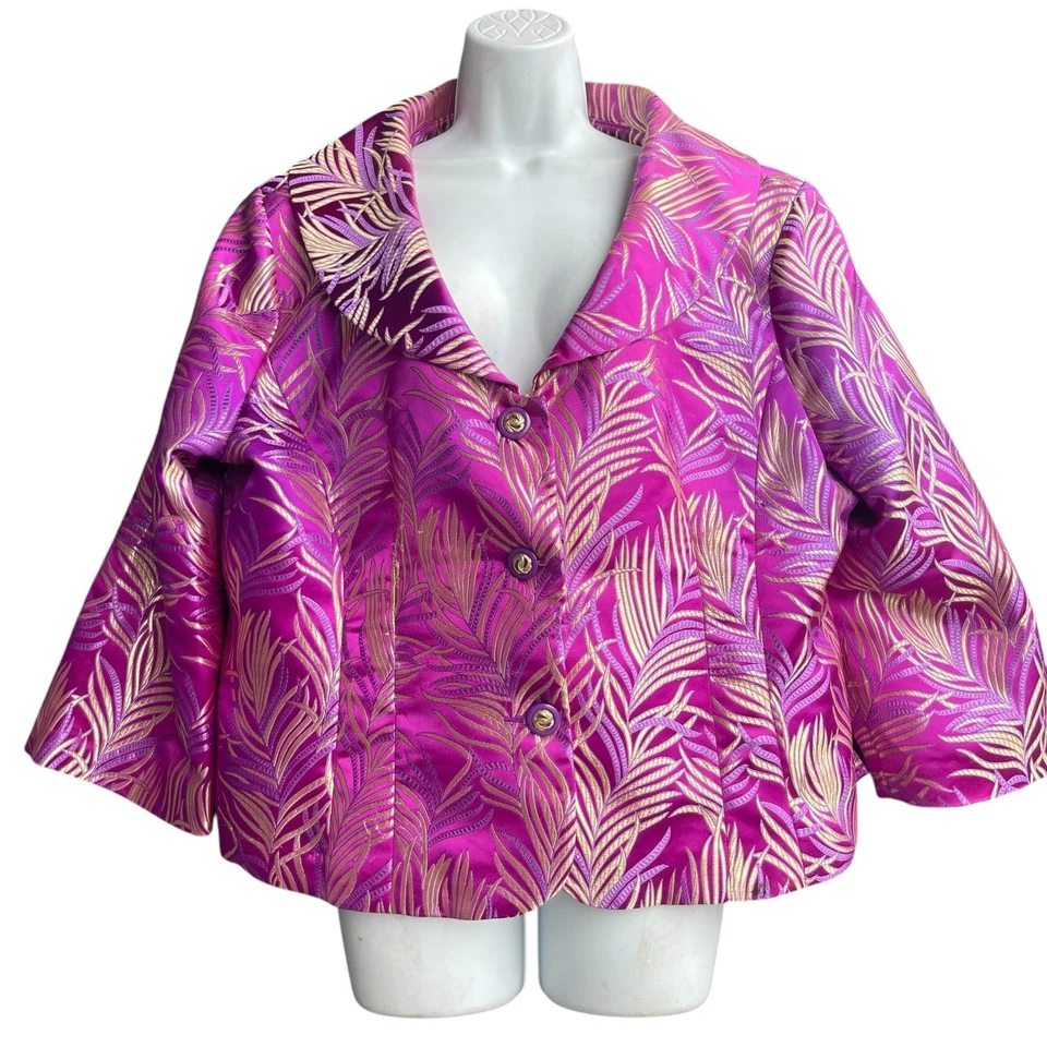 Conjunto de 2 peças jaqueta e saia vintage veludo meia-noite XXL chinês brocado roxo - Imagem 2 de 4