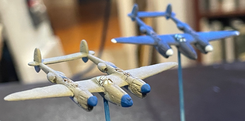 GHQ WWII Micro Armour USA ~ 1/285 Scale ~ (2) P-38J Lightning Fighters ~ #AC19