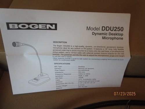 Bogen BG-DDU250 Dynamic Desktop Microphone Push to Talk-Talk Lock. Never Used! - 第 2/8 張圖片