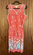 Vintage Komar Pink Floral Sleeveless Belted Zip Front House Dress With Pocket
