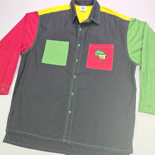 Vintage 90s Cross Colours Color Block Button Up Shirt XL USA Black Red Green.... - Picture 11 of 24