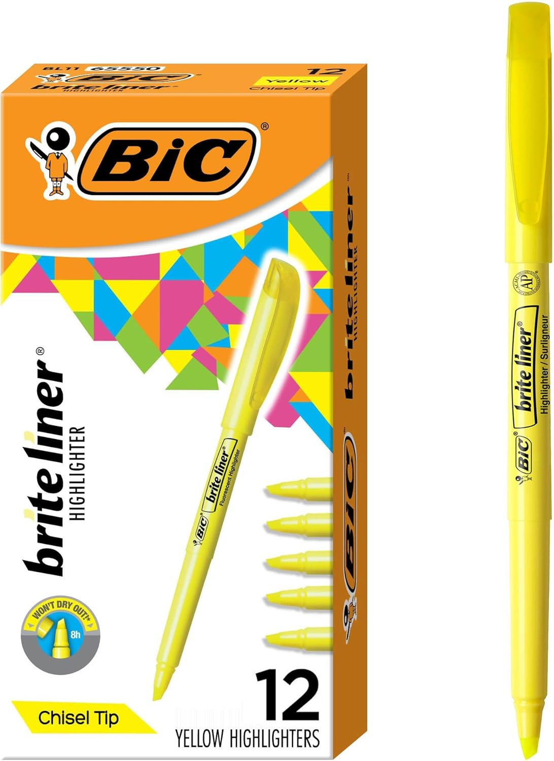 Brite Liner Highlighters, Chisel Tip, 12-Count Pack of Yello