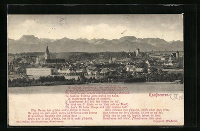 Ansichtskarte Kaufbeuren, Ortsansicht vor den Bergen 
