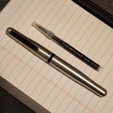 Vintage Tombow Object Rollerball Pen Satin Silver USED + Black 05PFINE Refill