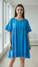 Hibis Lace Works Women's Dress Short Sleeve Turquoise Size M