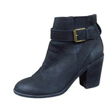 Crown Vintage Perania Women Ankle Boot Size 8.5 Fashion Block Heel Black Leather