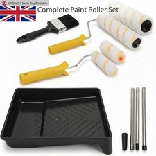 Paint Roller Kit With Extension Pole Tray Brush Rollers Wall Ceiling Decorating