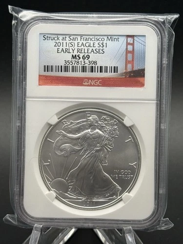 2011-S American Silver Eagle | NGC MS69 | Golden Gate Bridge Frame