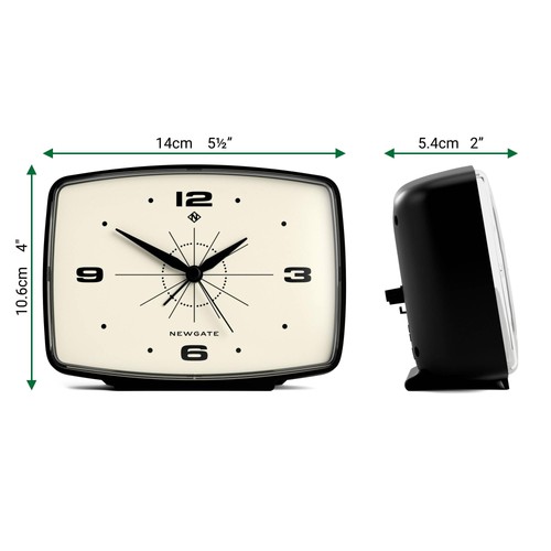 Brooklyn Retro Alarm Clock - Rectangular Matt Black Silent Sweep Clock - Beds... - Picture 4 of 7