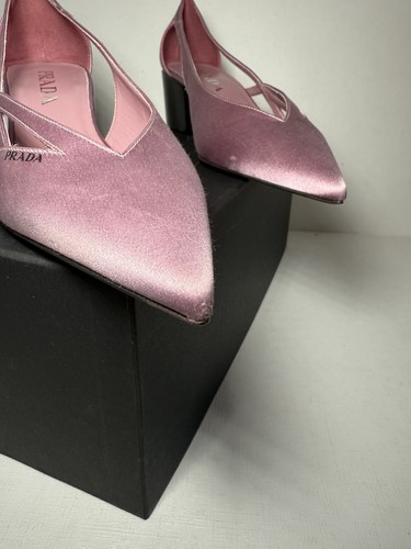 Prada Women's Pink Satin Criss Cross Block Heel Shoes, Sz 6US - Picture 3 of 13