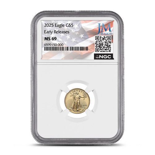 2025 1/10 oz American Gold Eagle Coin NGC MS69 ER - JM Bullion Flag Label - Picture 1 of 2