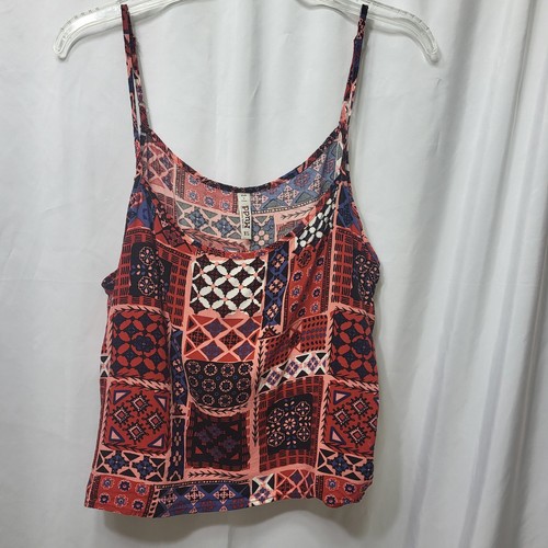Mudd Babydoll Tank XL Aztec Quilt Block Cropped Adjustable Spaghetti Straps - Picture 1 of 9