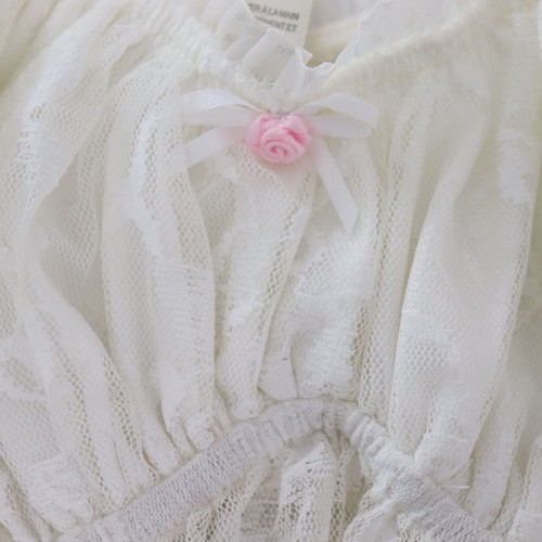 Top bustier para mujer For Love & Lemons talla XS marfil encaje rosa banduet manga abullonada - Imagen 9 de 15