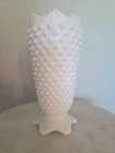 Vintage Fenton Double Crimped Hobnail Milk Glass Vase-7"