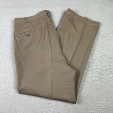 Vintage Polo Ralph Lauren Trousers Men 36x31 Beige Gabardine Wool Pleated Cuffed