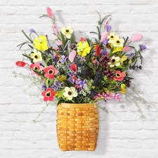 4 Pcs Wildflower Door Hanging Basket with 3 Artificial Wildflower Bouquets Su...