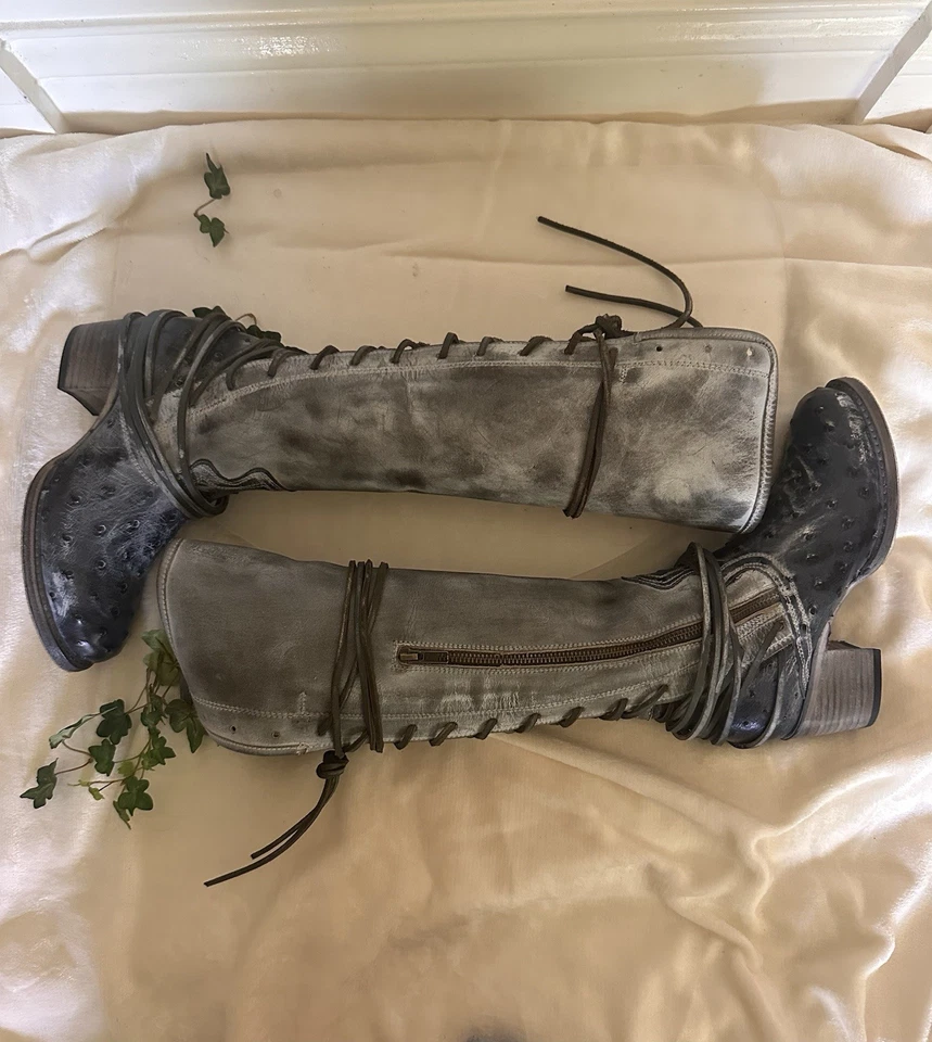 Botas altas de carbón Freebird ICE AVESTRUZ. Cordones traseros con cremallera lateral... NUEVO talla 7 Foto 4 de 4