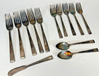 Vintage National Silver Co Forks, Spoons, Knife Silver-plate Basket Weave Lot