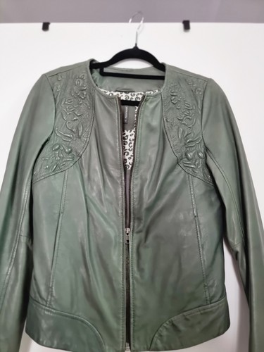 Nafnaf. Size 34 Green Fully Linned leather jacket New Condtion 👌 - Picture 2 of 6