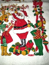 NEW RARE Vintage St Marys Santa Reindeer Elf Hand Towel Fringe Christmas Holiday