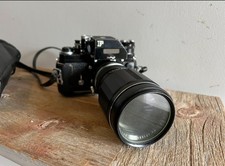 Vintage 1970 s Nikon F SLR Black Steel Body 35 mm Camera w/ 50 200 mm Lenses