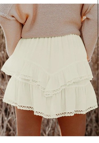 Flowy Skorts Casual Boho Ruffle Tiered High Waist Mini(XS) Light Butter Yellow - Picture 2 of 4
