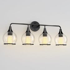 Nowa 4-lekka lampa łazienkowa czarna z przezroczystym szklanym kloszem nowoczesna szybka wysyłka