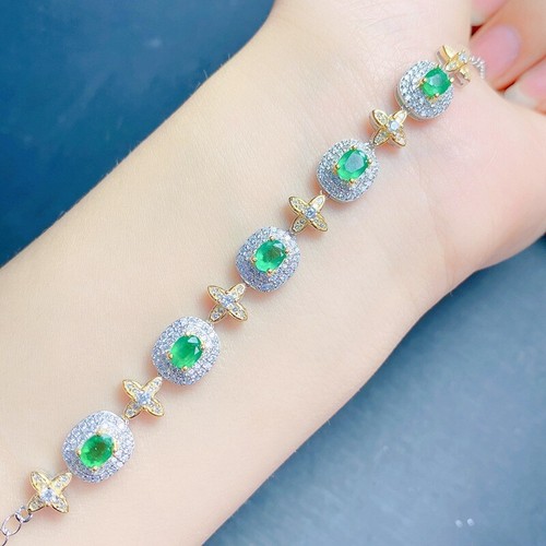 4x5MM Oval Cut Genuine Green Emerald Women Tennis Bracelet 14K White Gold Finish - Picture 9 of 10