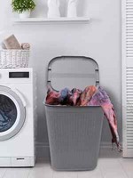 50L Laundry Basket Knit Design Loop Plastic Rectangular Lidded Washing Linen 
