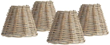 Set of 4 Empire Lamp Shades Natural Wicker Weave Small 3x6x5 Candelabra Clip-On