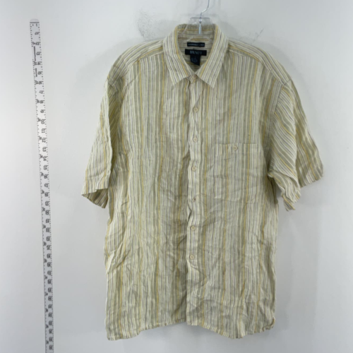 Bruno Beige Linen Short Sleeve Striped Button-Up Shirt - Men's L - Picture 1 of 8