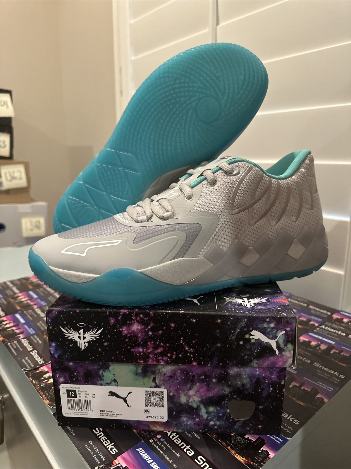 New Puma MB.01 Low UFO Aqua Green Lamelo Ball 37767502 Men's Size 12