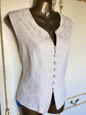 GERRY WEBER UK 12 Designer Cream Self Patterned Fully Lined Waistcoat  RRP £89