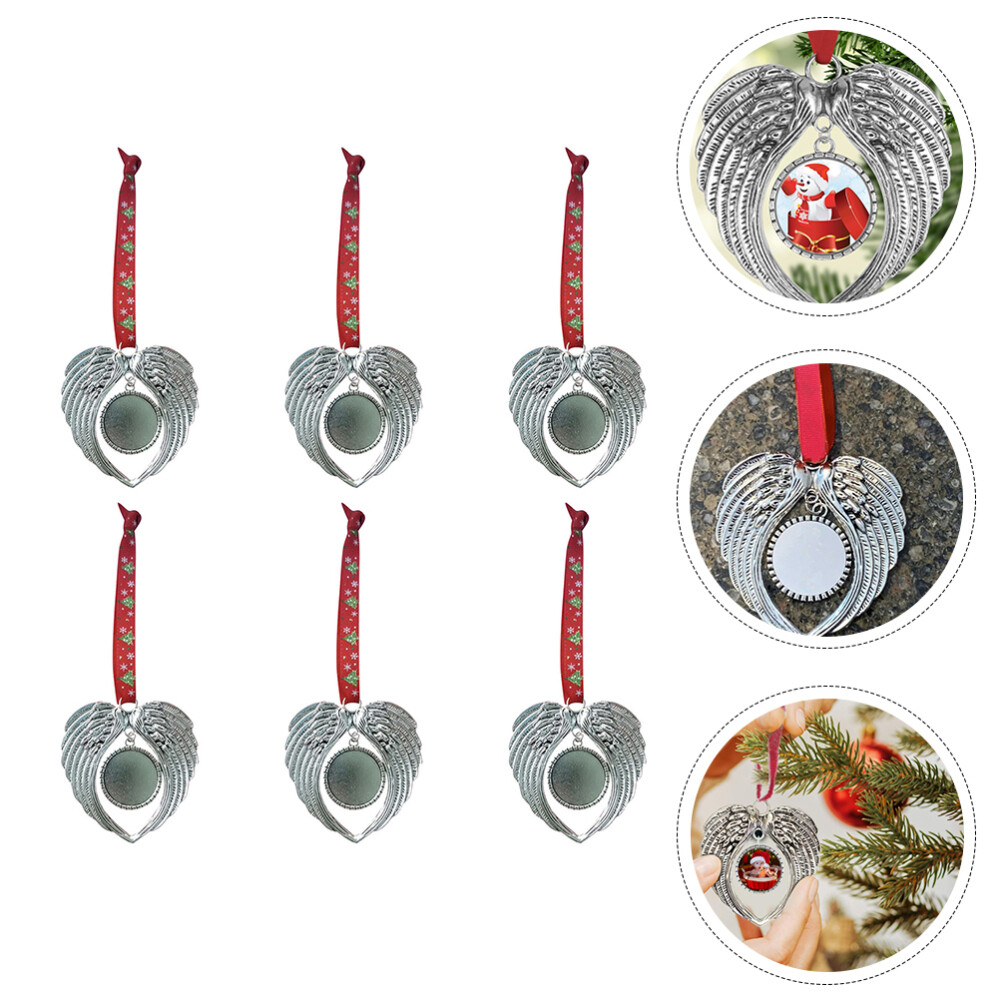6 Pcs Christmas Tree Hang Tag Alloy Xmas Pendant Metal Heart Ornaments