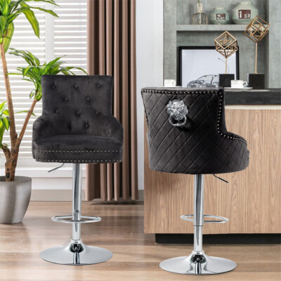 Height Adjustable Swivel Tufted Stud Bar Stools Velvet Barstools for