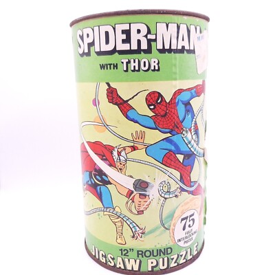 Vintage Spider Man with Thor 12 inch Round Jigsaw Puzzle