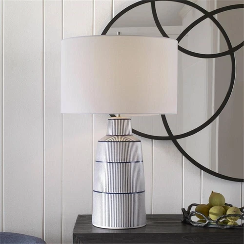 Uttermost Breton Steel Ceramic & Fabric Nautical Stripe Table Lamp in Blue/White - Picture 2 of 8