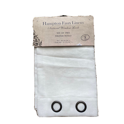 Set of 2 Hampton Faux Linen Curtains Cream Drapery Panels 38  X 84  Ea