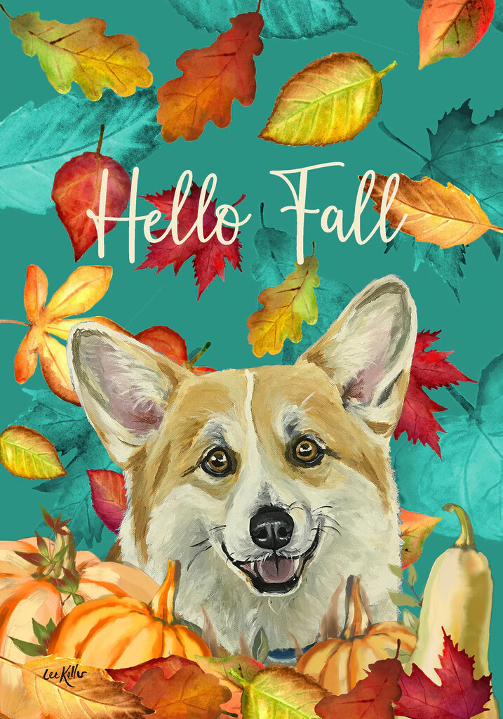 Corgi Tan and White Hippie Hound Studios Hello Fall Flag