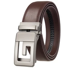Trend HJones Men's Leather Belt Automatic Buckle Belt Ratchet Strap Suit Belt