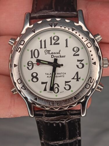 Marcel Drucker 20-368 steel men's quartz TALKING watch with ALARM New Battery