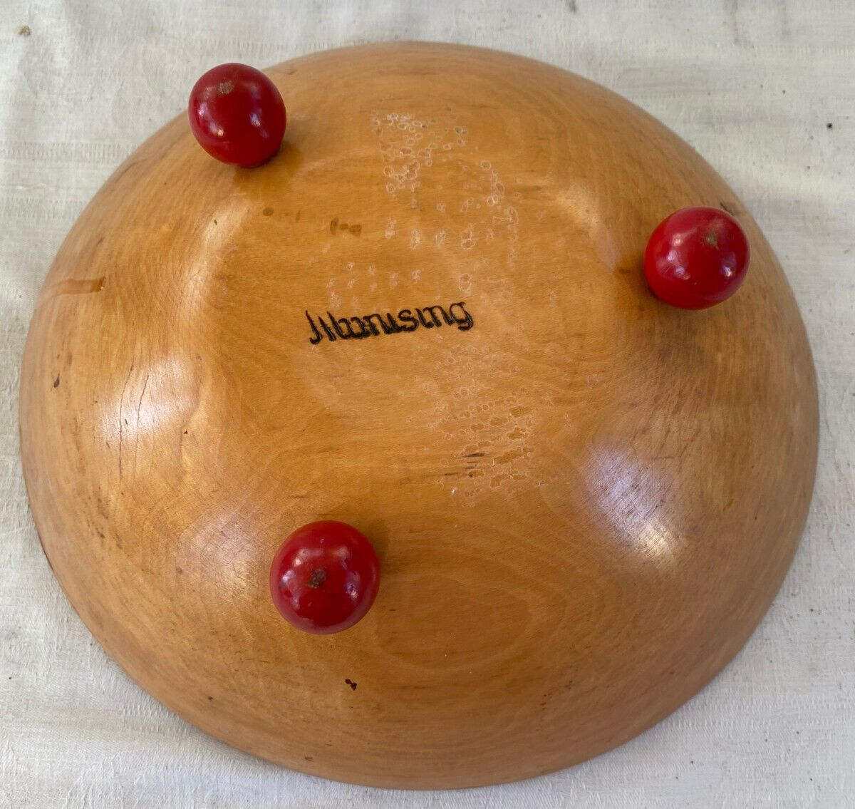 11" Munising Round Wooden Wood Dough Footed Bowl with Red Ball Feet eBay