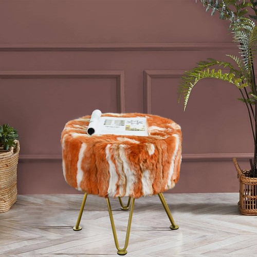 Jacquard Faux Fur Round Ottoman Foot Rest Makeup Chair Vanity Stools Bench Seat - Picture 4 of 52