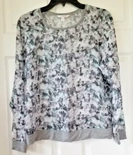 CHARMING CHARLIE Gray & Teal Abstract Print Long Sleeve Sheer Top Juniors Size M
