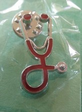 Doctor or Nurse Red Stethoscope Lapel Pin New in Package